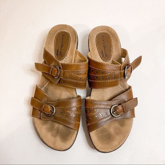 Earth Origins Mariah Double Strap Slip On Tan Sandals Size 8.5 - Picture 4 of 8